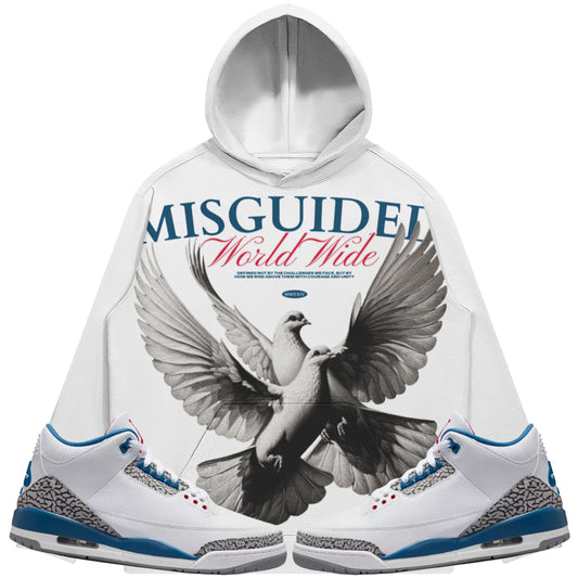 Misguided Ww Birds (Air Jordan 3 True Blue) 380 GSM Brushed Fleece Drawstring Hoodie