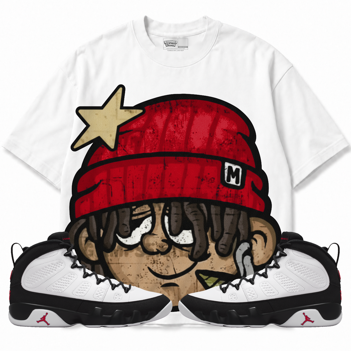 High Hopes Air Jordan 9 OG Space Jam Graphic T-Shirt — white T-shirt front with matching sneakers