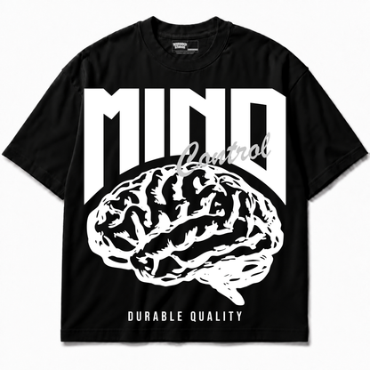Mind Control Air Jordan 8 Chrome Graphic T-Shirt — black T-shirt front without sneakers