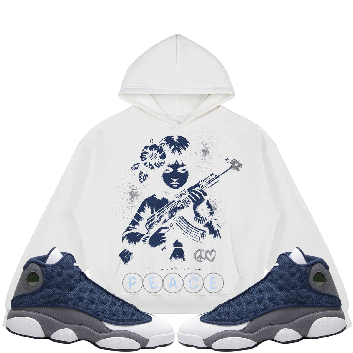 Peace (Air Jordan 13 Flint) 380GSM Brushed Fleece Relaxed Fit Hoodie