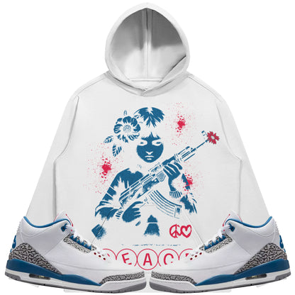 Peace (Air Jordan 3 True Blue) 380 GSM Brushed Fleece Drawstring Hoodie