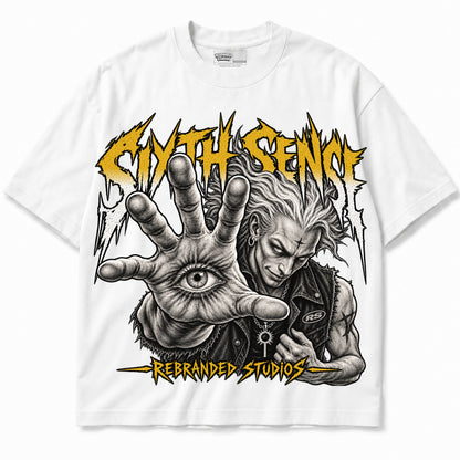 Rebranded Studios Sixth Sense Air Jordan 4 Tour Yellow Graphic T-Shirt — corrected artwork, garment front