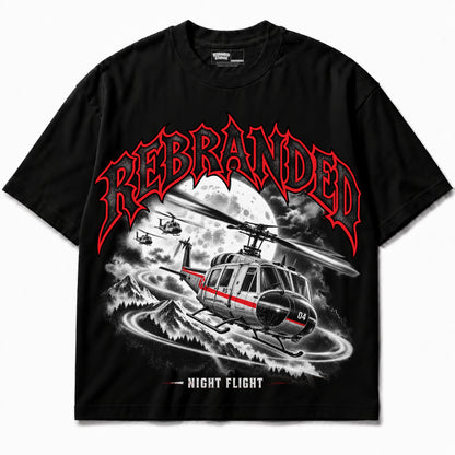 Rebranded Studios Night Flight Air Jordan 9 OG Space Jam Graphic T-Shirt — corrected bright red accents; garment-front