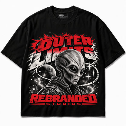 Rebranded Studios Outer Limits Air Jordan 9 OG Space Jam Graphic T-Shirt — corrected bright red accents; garment-front