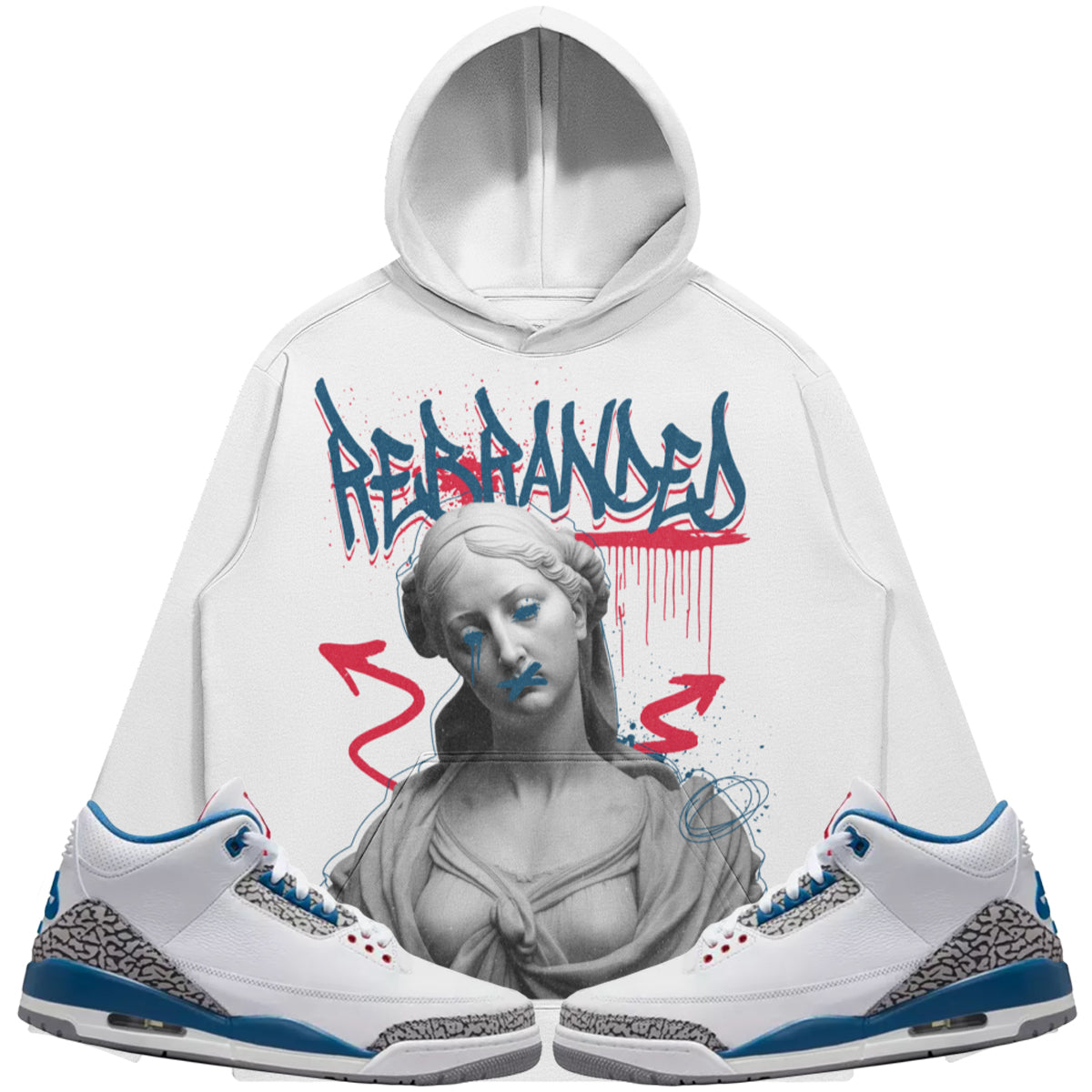 Rebranded Illusion (Air Jordan 3 True Blue) 380 GSM Brushed Fleece Drawstring Hoodie