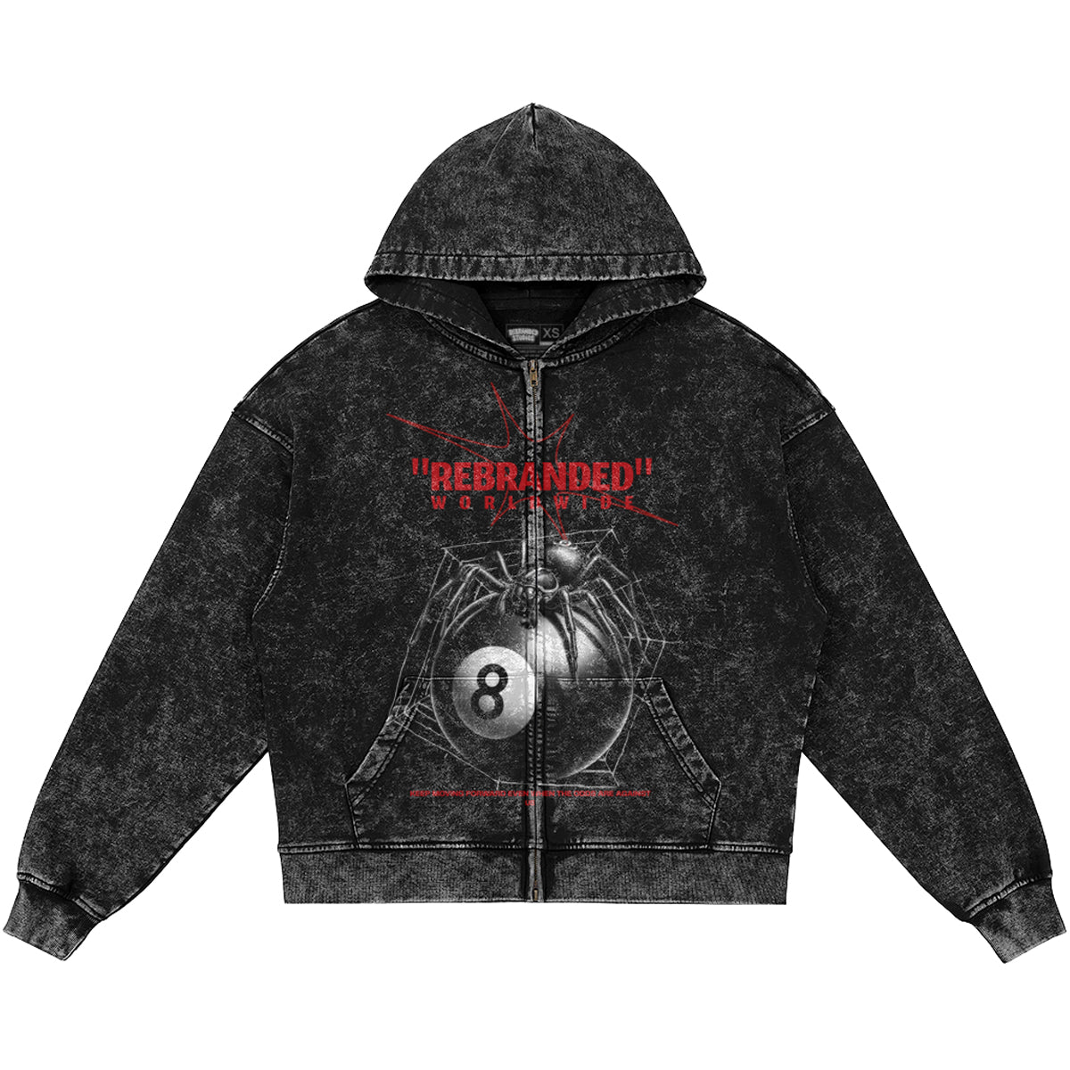 Rebranded Spider (Air Jordan 12 Bloodline) 440GSM Heavyweight Vintage Snow Wash Zip Up Hoodie