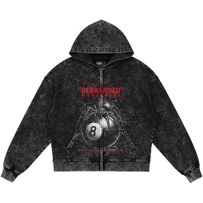 Rebranded Spider (Air Jordan 12 Bloodline) 440GSM Heavyweight Vintage Snow Wash Zip Up Hoodie