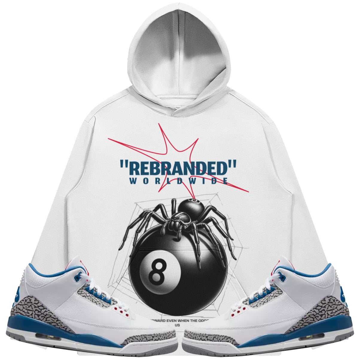 Rebranded Spider (Air Jordan 3 True Blue) 380 GSM Brushed Fleece Drawstring Hoodie