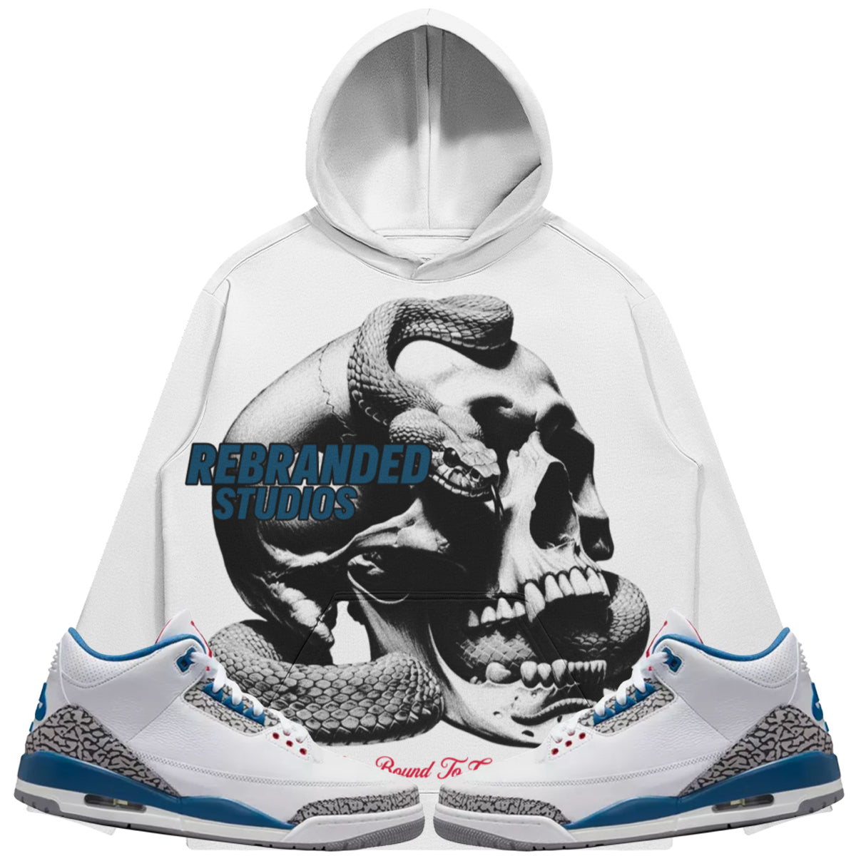 Bound To Get Bitten (Air Jordan 3 True Blue) 380 GSM Brushed Fleece Drawstring Hoodie