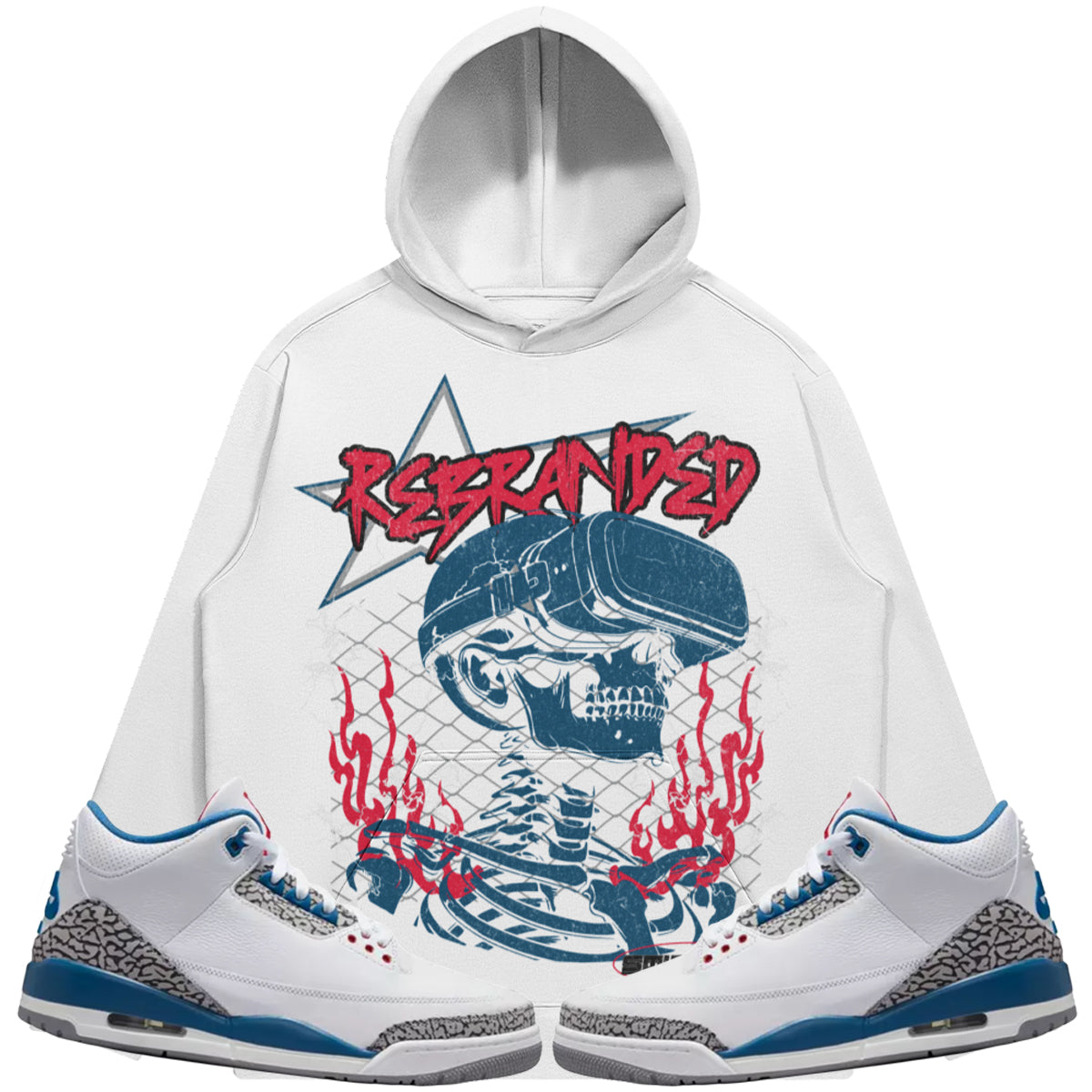 Rebranded Studios (Air Jordan 3 True Blue) 380 GSM Brushed Fleece Drawstring Hoodie