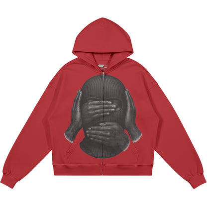 SEE NO EVIL SPEAK NO EVIL HEAR NO EVIL (Air Jordan 4 Toro Bravo) 440GSM Heavyweight Zip Up Hoodie
