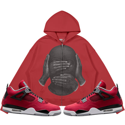 SEE NO EVIL SPEAK NO EVIL HEAR NO EVIL (Air Jordan 4 Toro Bravo) 440GSM Heavyweight Zip Up Hoodie