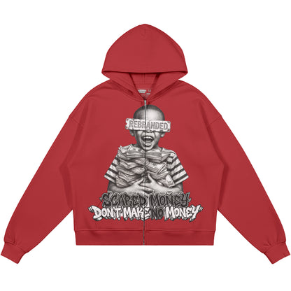 Scared Money Don't Make No Money (Air Jordan 4 Toro Bravo) 440GSM Heavyweight Zip Up Hoodie
