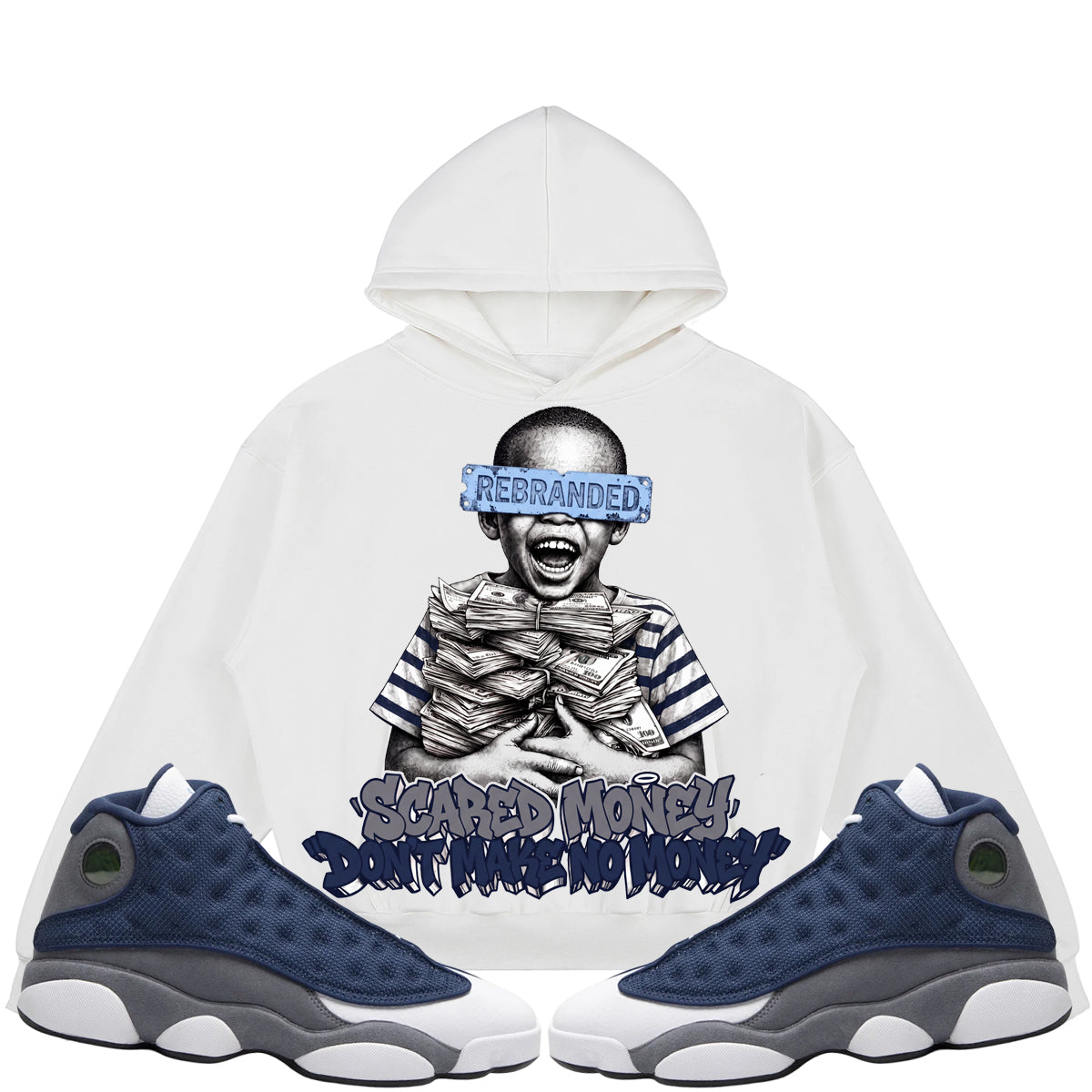 Scared Money Don't Make No Money (Air Jordan 13 Flint) 380GSM Brushed Fleece Relaxed Fit Hoodie