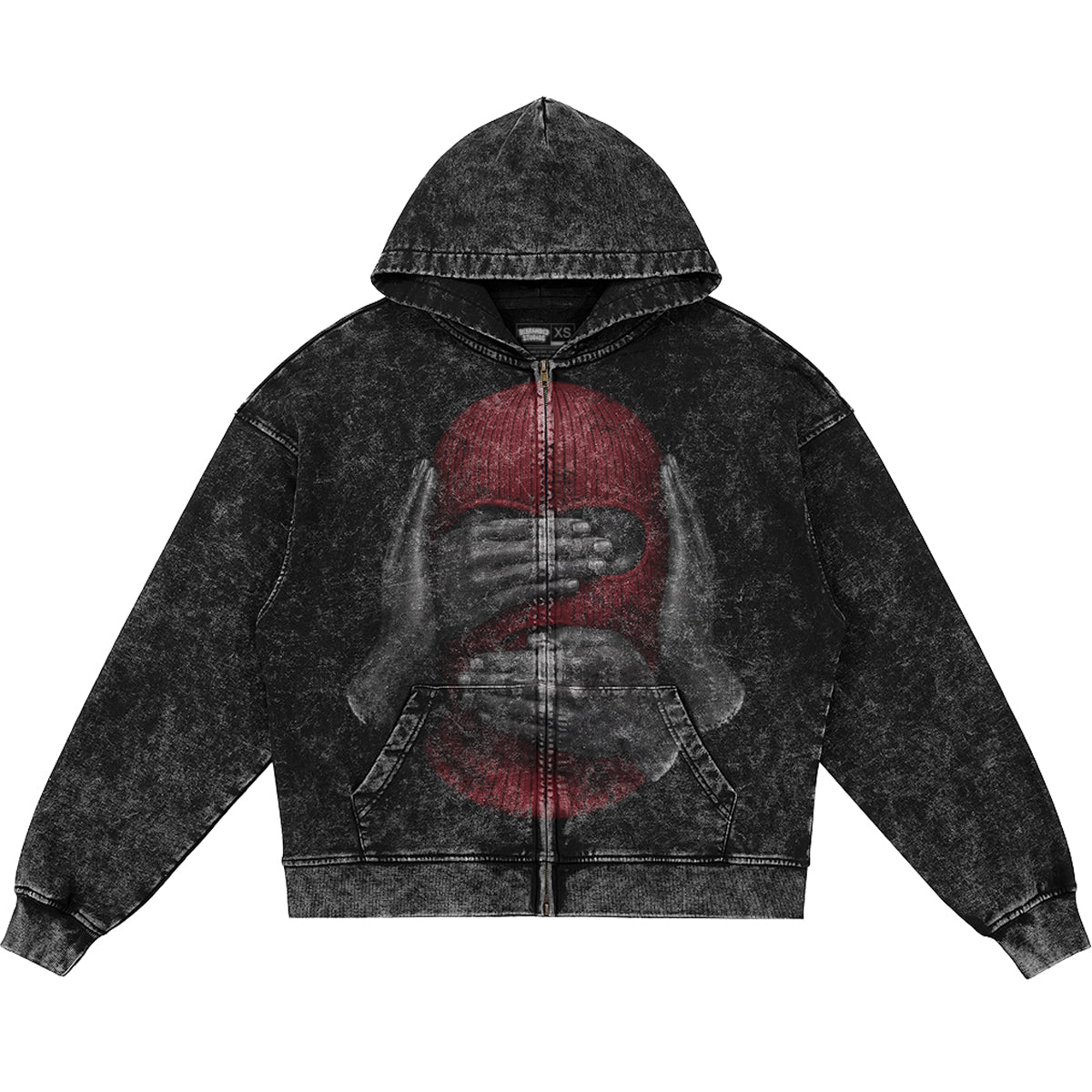 See No Evil (Air Jordan 12 Bloodline) 440GSM Heavyweight Vintage Snow Wash Zip Up Hoodie