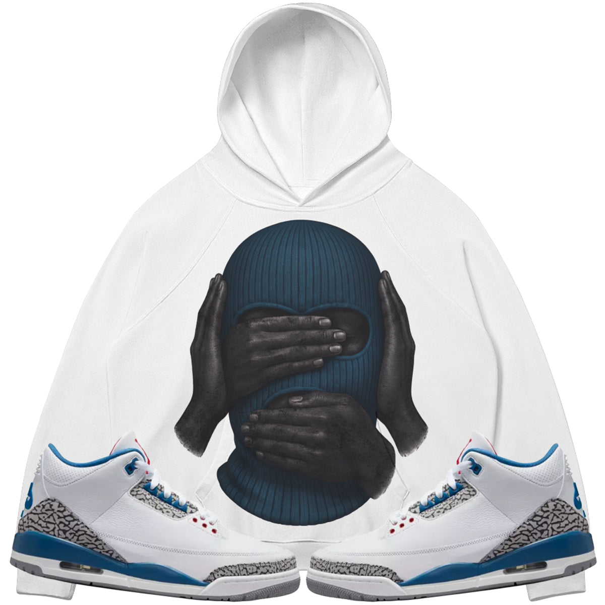 See No Evil (Air Jordan 3 True Blue) 380 GSM Brushed Fleece Hoodie