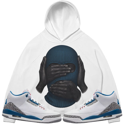See No Evil (Air Jordan 3 True Blue) 380 GSM Brushed Fleece Hoodie