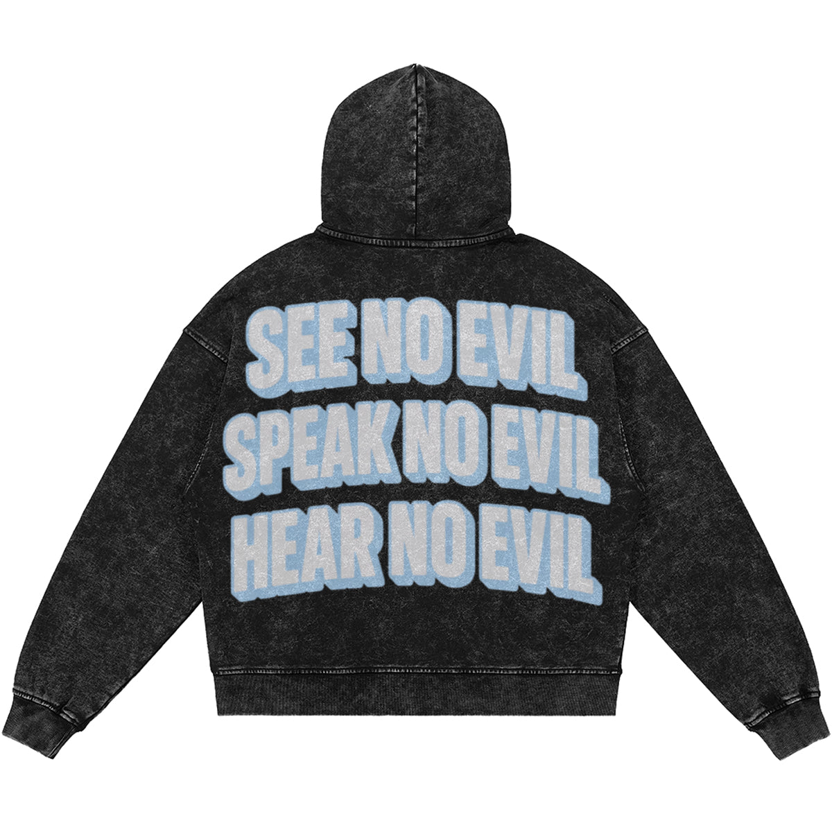 See No Evil (Air Jordan 5 Black Carolina UNC) 440GSM Heavyweight Vintage Snow Wash Zip Up Hoodie