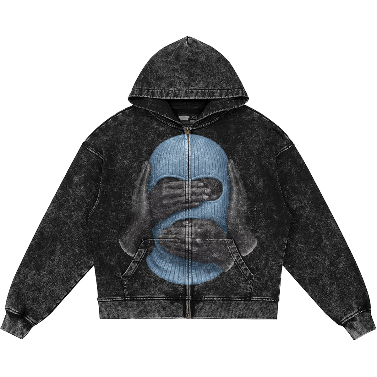 See No Evil (Air Jordan 5 Black Carolina UNC) 440GSM Heavyweight Vintage Snow Wash Zip Up Hoodie