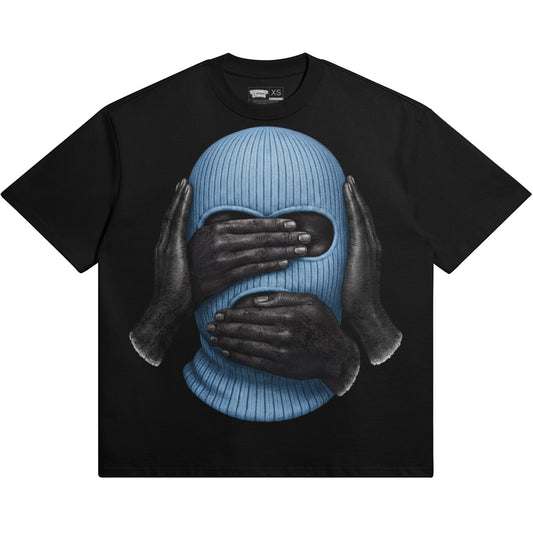 Rebranded Studios See No Evil Air Jordan 5 Black Carolina UNC 425GSM Oversized Graphic T-Shirt — alternate view