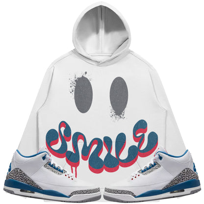 Smile (Air Jordan 3 True Blue) 380 GSM Brushed Fleece Drawstring Hoodie