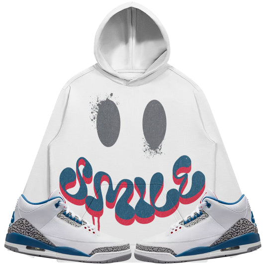 Smile (Air Jordan 3 True Blue) 380 GSM Brushed Fleece Drawstring Hoodie