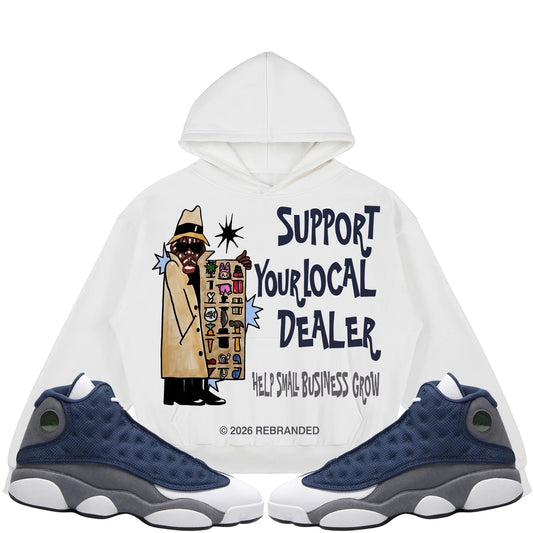Rebranded Studios Support Your Local Dealer Air Jordan 13 Flint 380GSM Brushed Fleece Relaxed Fit Hoodie