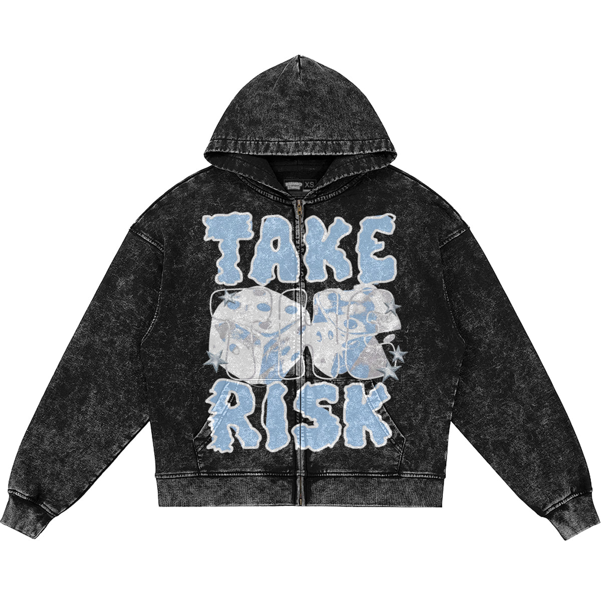 Take The Risk (Air Jordan 5 Black Carolina UNC) 440GSM Heavyweight Vintage Snow Wash Zip Up Hoodie