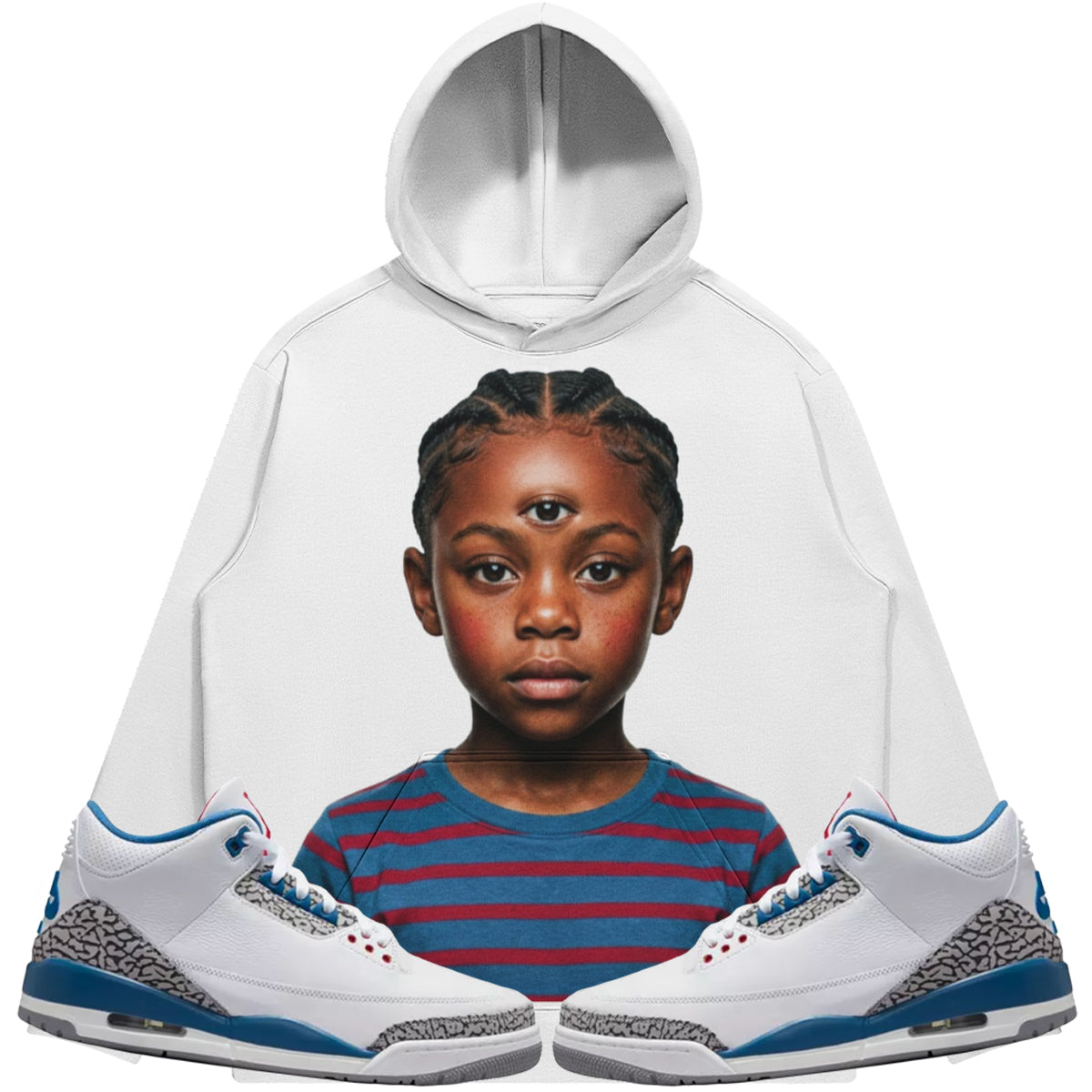 The Third Eye (Air Jordan 3 True Blue) 380 GSM Brushed Fleece Drawstring Hoodie