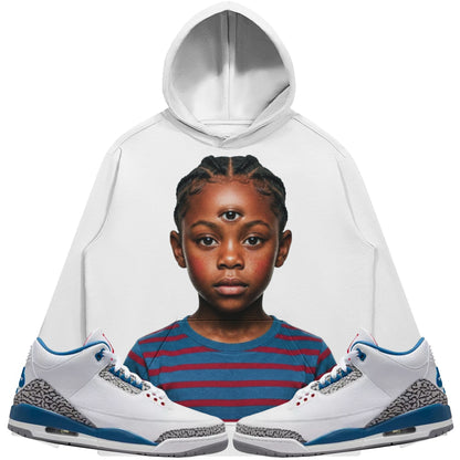 The Third Eye (Air Jordan 3 True Blue) 380 GSM Brushed Fleece Drawstring Hoodie