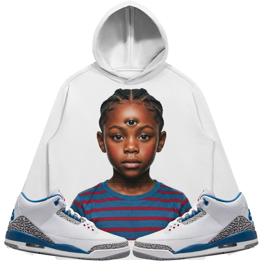 The Third Eye (Air Jordan 3 True Blue) 380 GSM Brushed Fleece Drawstring Hoodie