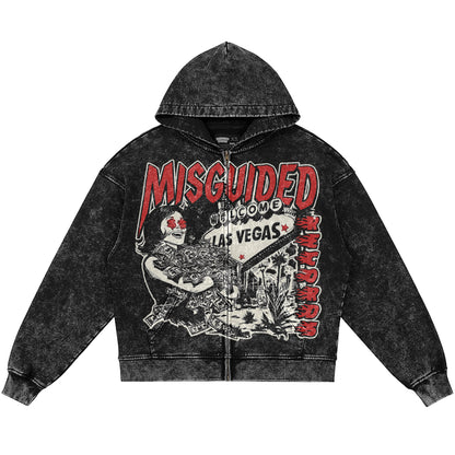 Rebranded Studios Records (Air Jordan 12 Bloodline) 440GSM Heavyweight Vintage Snow Wash Zip Up Hoodie
