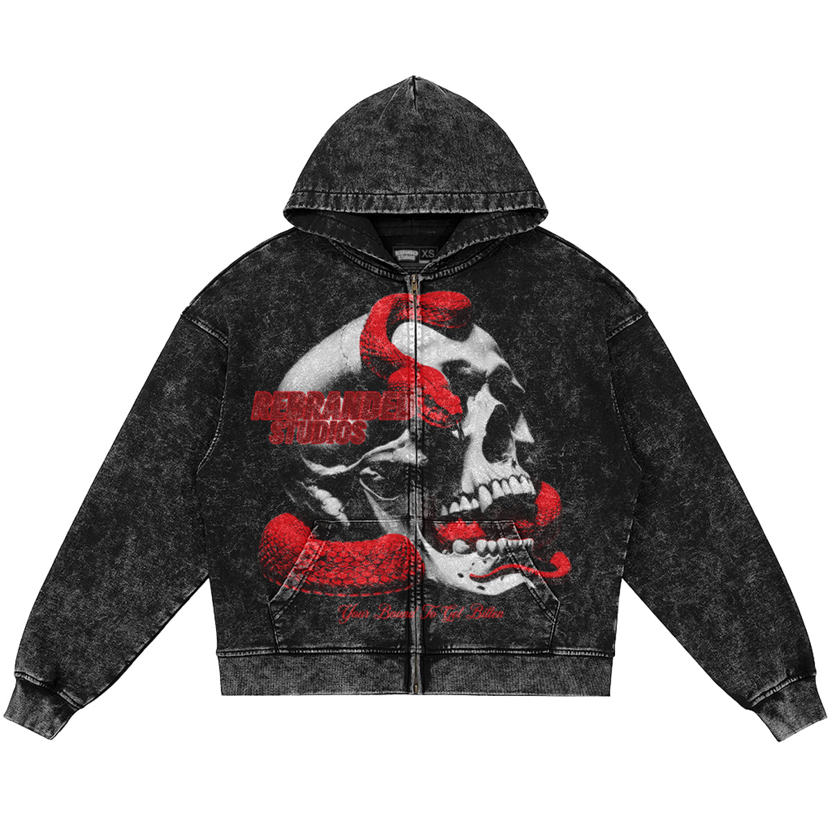 Your Bound To Get Bitten (Air Jordan 12 Bloodline) 440GSM Heavyweight Vintage Snow Wash Zip Up Hoodie