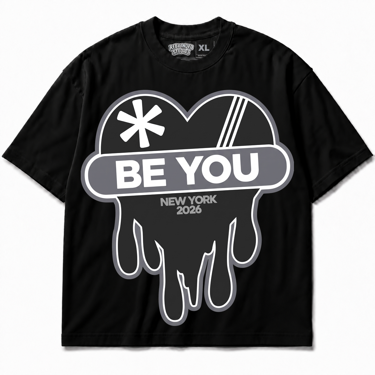Rebranded Studios Be You Air Jordan 8 Chrome Graphic T-Shirt - front view without sneakers