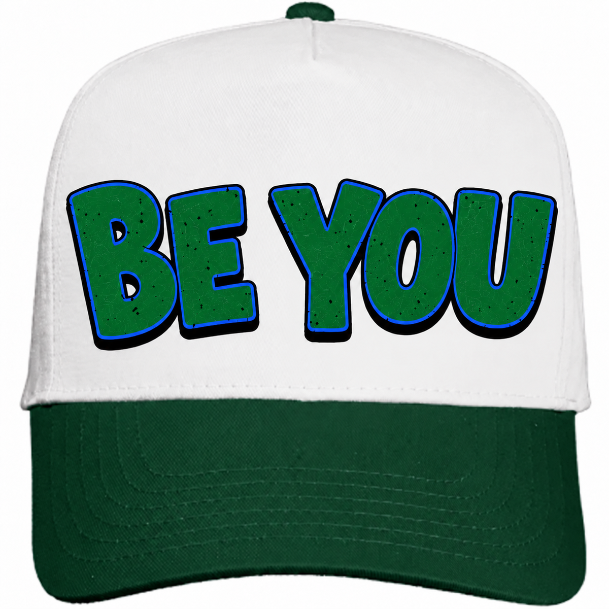 Rebranded Studios Be You Air Jordan 12 Bucks Snapback — white crown, dark green brim, green lettering with blue accents