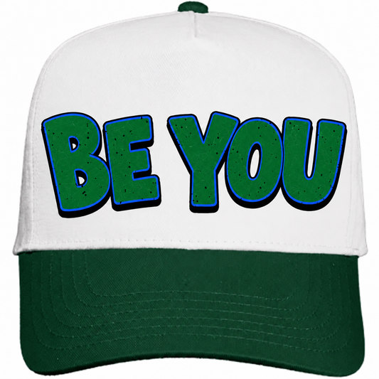 Rebranded Studios Be You Air Jordan 12 Bucks Snapback — white crown, dark green brim, green lettering with blue accents