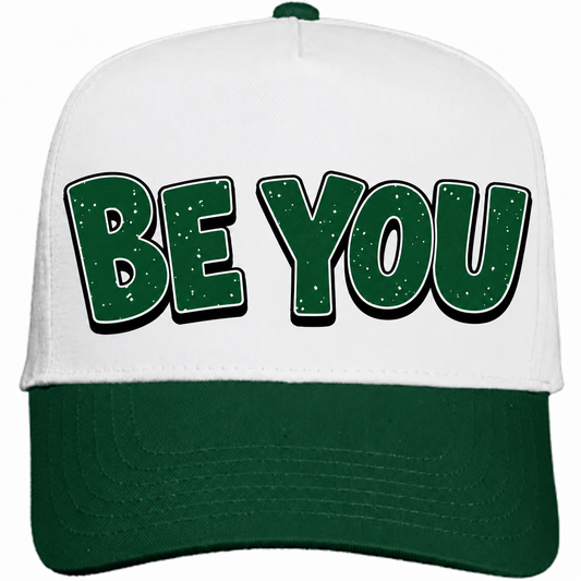 Rebranded Studios Be You Air Jordan 14 Forest Green Snapback — white crown, dark green brim, sneaker-matched front design colors