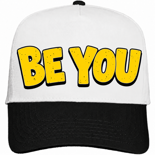 Rebranded Studios Be You Air Jordan 4 Tour Yellow Snapback — white crown, black brim, yellow, black and silver front design