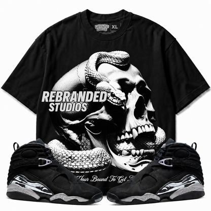 Rebranded Studios Bound To Get Bitten Air Jordan 8 Chrome Graphic T-Shirt with matching sneakers