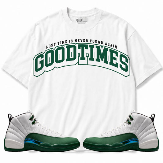 Rebranded Studios Good Times Air Jordan 12 Bucks Graphic T-Shirt with matching sneakers