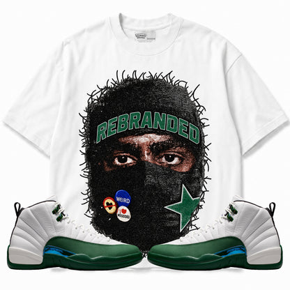Rebranded Studios Sheisty Up Air Jordan 12 Bucks Graphic T-Shirt with matching sneakers