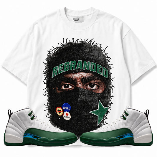 Rebranded Studios Sheisty Up Air Jordan 12 Bucks Graphic T-Shirt with matching sneakers