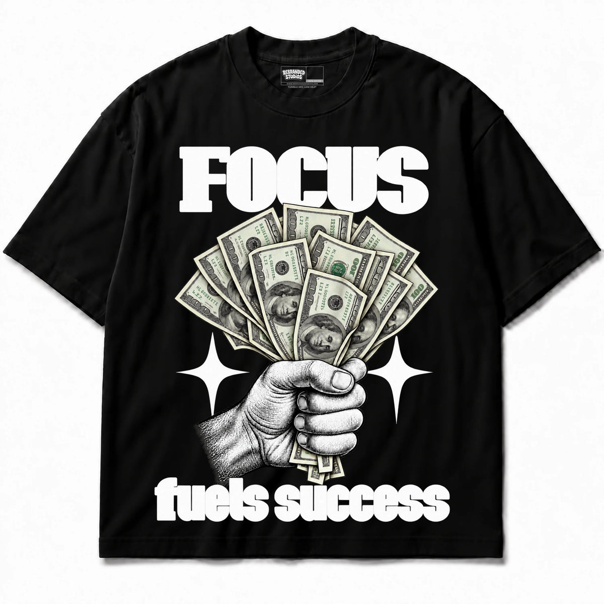 Rebranded Studios Focus Fuels Success T-shirt - neutral print - front without sneakers