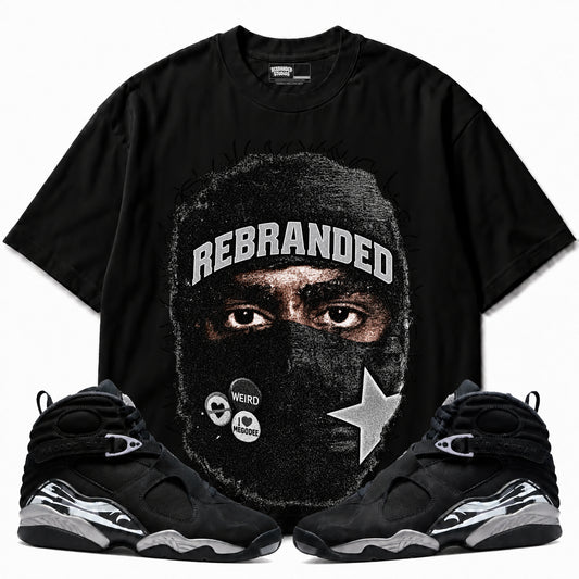 Rebranded Studios Sheisty Up Air Jordan 8 Chrome Graphic T-Shirt with matching sneakers