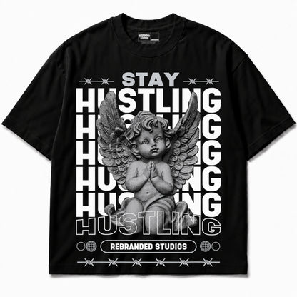 Rebranded Studios Stay Hustling T-shirt - neutral print - front without sneakers