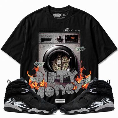 Rebranded Studios Dirty Money Air Jordan 8 Chrome Graphic T-Shirt with matching sneakers
