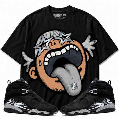 Rebranded Studios Follow Your Dreams Air Jordan 8 Chrome 425GSM Oversized Graphic T-Shirt - front view with Air Jordan 8 Chrome sneakers