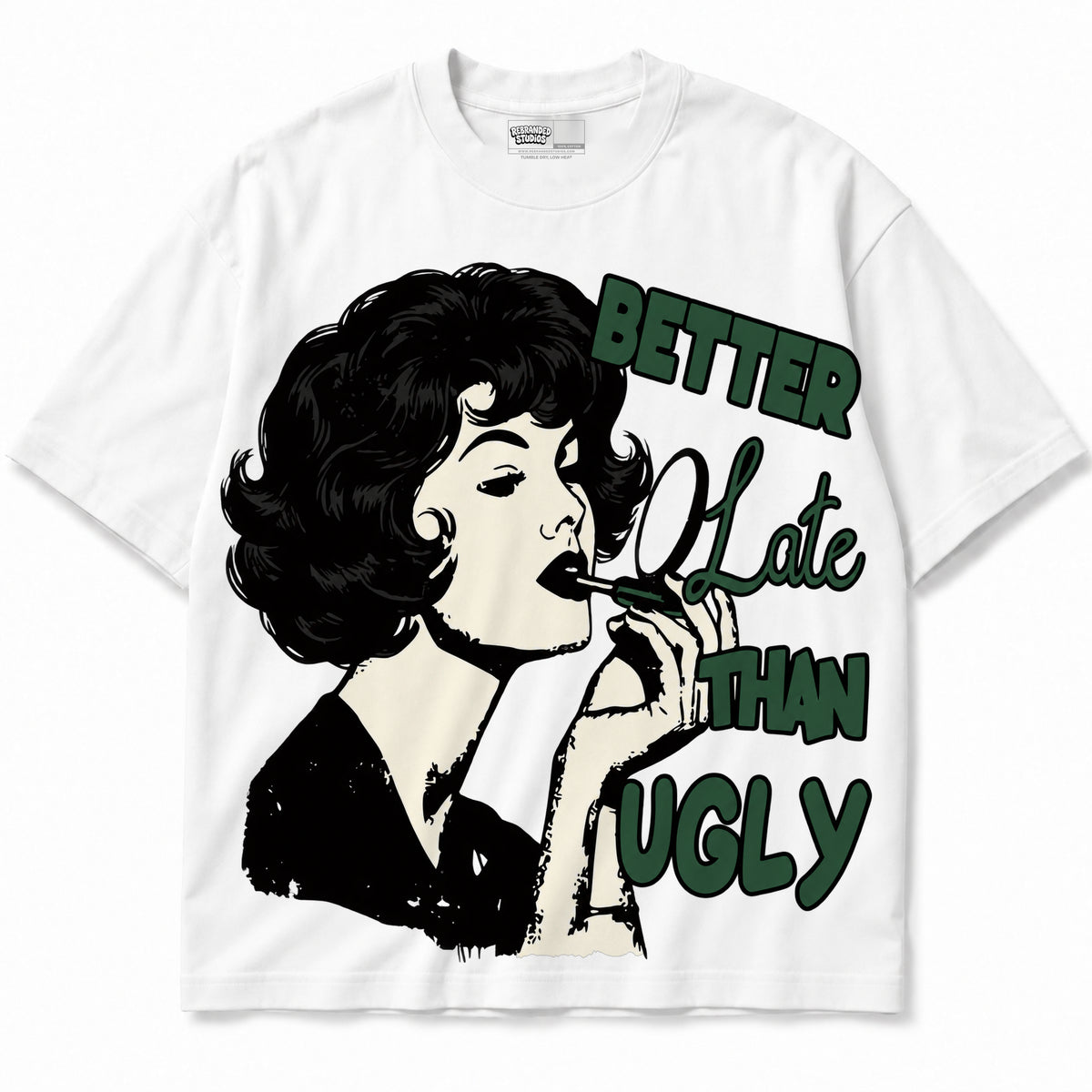 Rebranded Studios Better Late Than Ugly Air Jordan 14 Forest Green Graphic T-Shirt - garment only