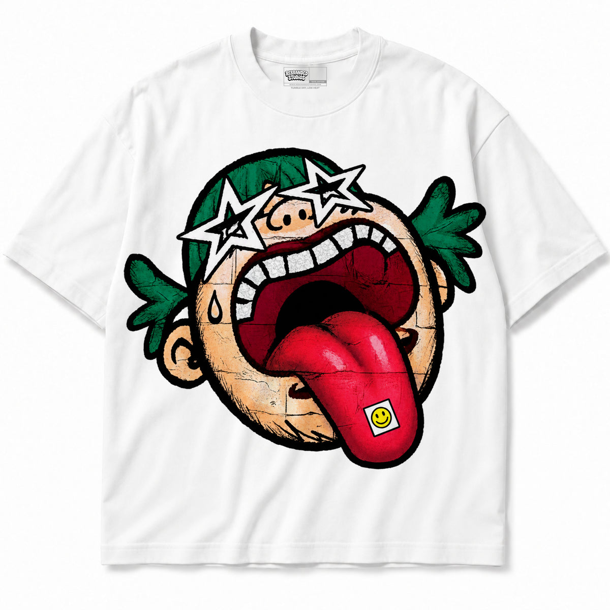 Rebranded Studios Free World T-shirt - green print - front without sneakers