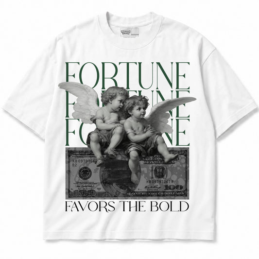 Rebranded Studios Fortune Favors The Bold Air Jordan 14 Forest Green Graphic T-Shirt — shirt front — alternate view